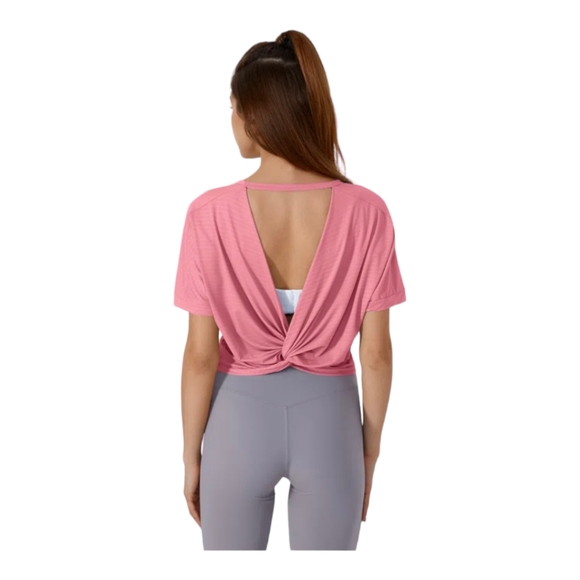 HALARA Tops - NWT Halara Short Sleeve Twisted Cut Out Yoga Pink Sports Top Size Large